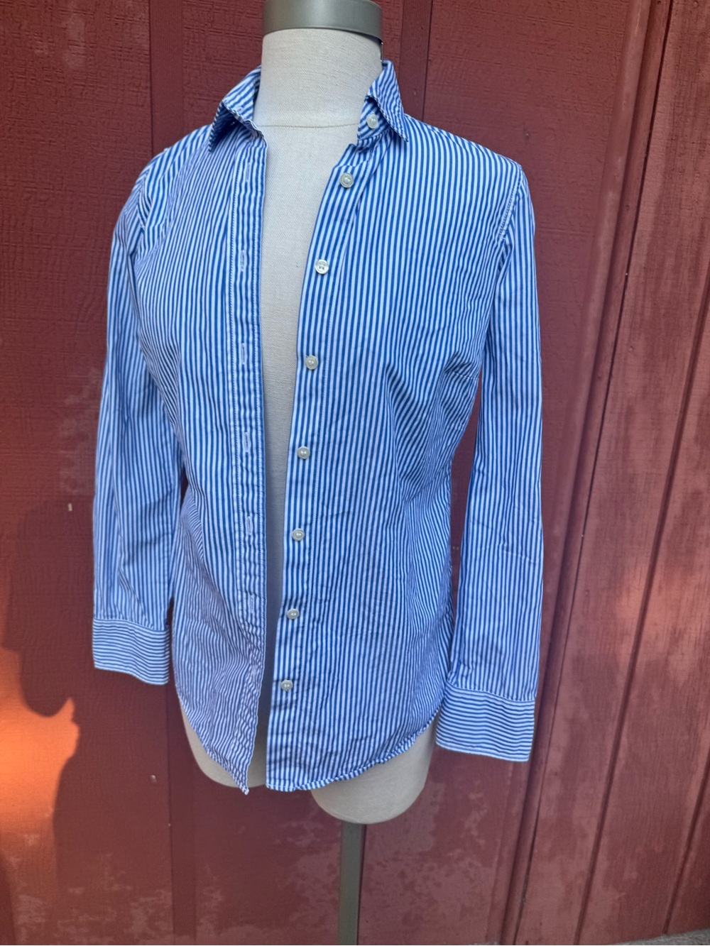 J.Crew Haberdashery Blue White Striped Button Down Shirt Fitted XXS